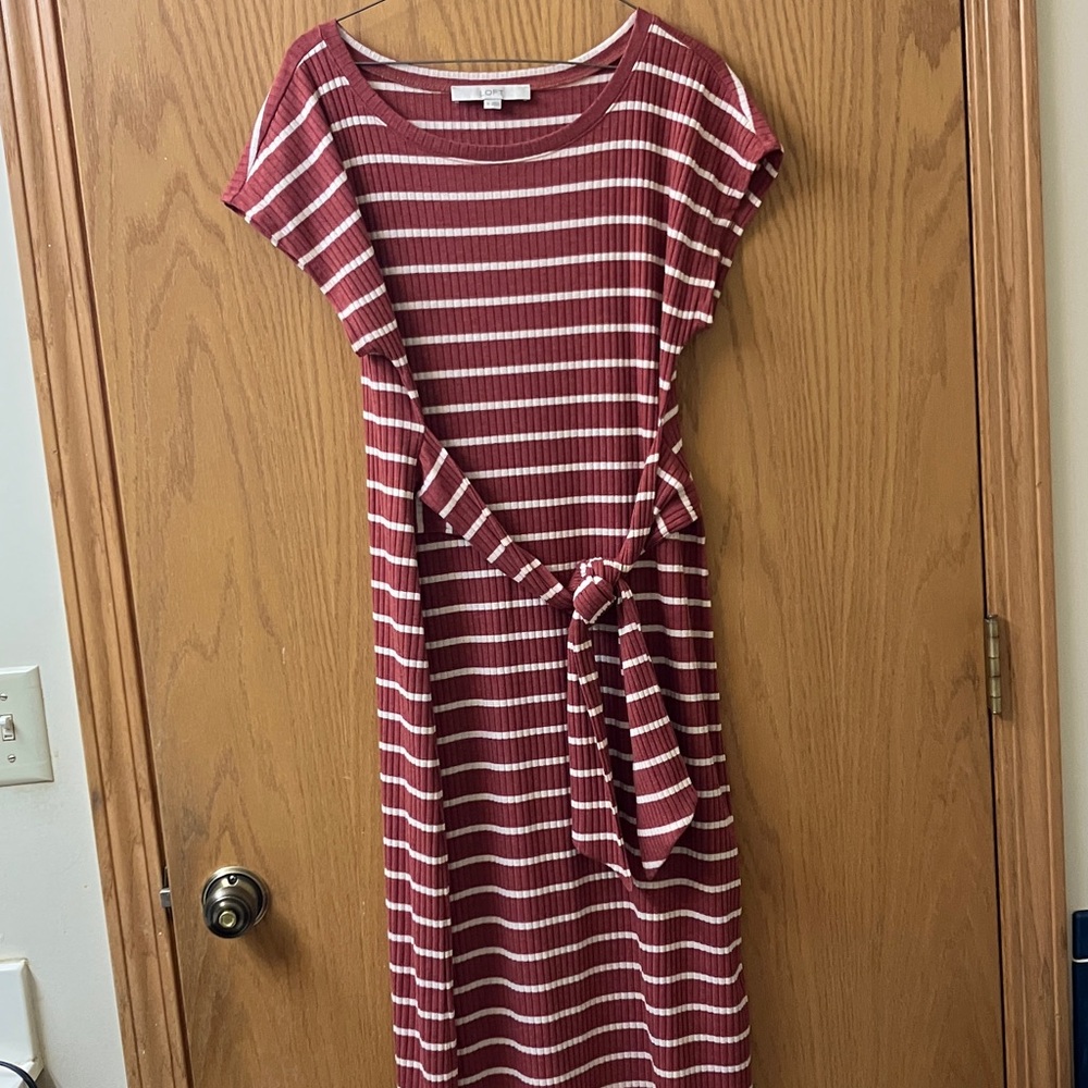 LOFT Rist and Cream Striped Ribbed dress